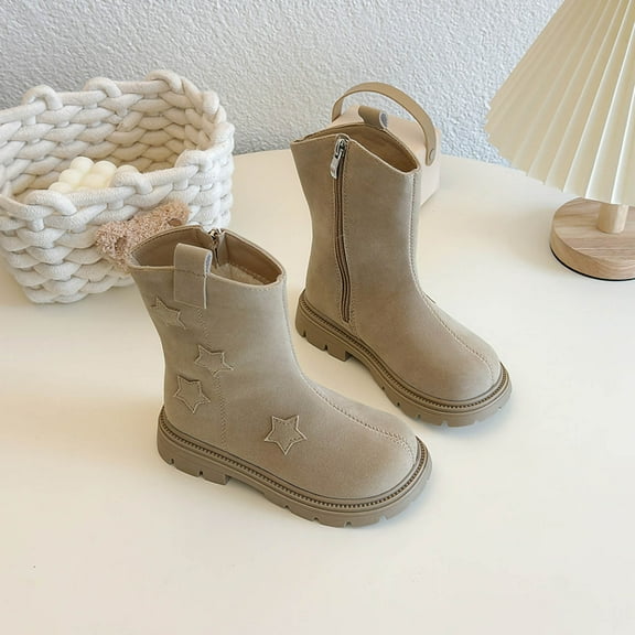 Girls Boots Kids Fall Winter Solid Color Casual Fashion Cute Comfortable Soft Chunky Snow Ankle Boot for Little Kids/Big Kids Fall Winter Fashion Short Booties