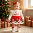 thumbnail image 2 of AWZXDE Holiday Bodysuits For Little Girls Velvet Santa Style Dress Outfit Complete With Matching Festive Hat For Christmas Theme Events E-White - 3-6 Months, 2 of 9