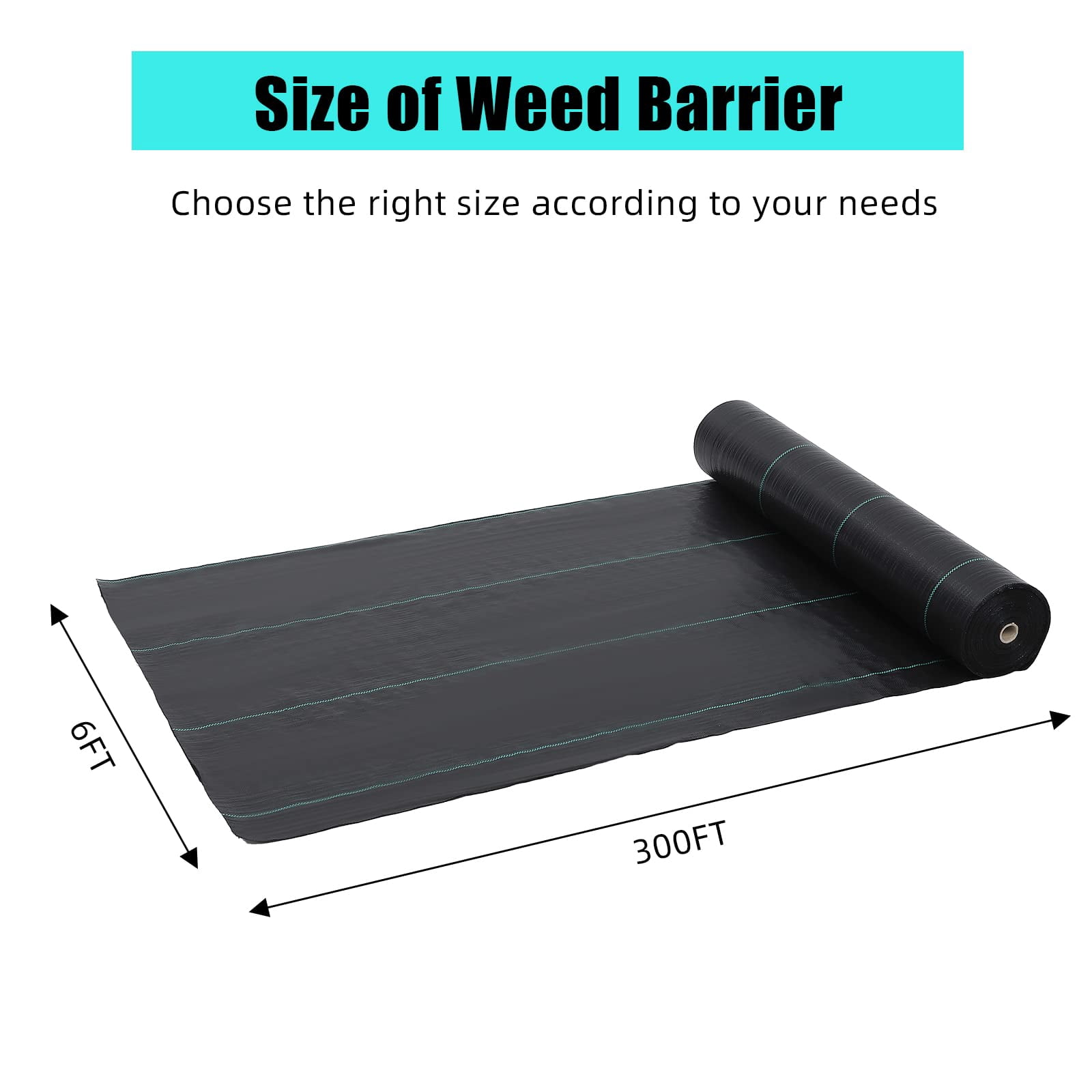 Gaderth Garden Weed Control Cloth,6 Ft x 300 Ft 3.2 Oz Ground Cover Weed Block Gardening Mat, Easy Setup & Superior Weed Control, Geotextile Fabric For Erosion Control, Weed Barrier