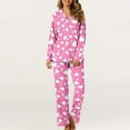 thumbnail image 2 of Pajama Sets for Women 2 Piece Casual Valentines Day Print V Neck Long Sleeve Long Pant Sleepwear Fall Outfit,Light Pink,XL, 2 of 7