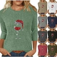 thumbnail image 6 of Christmas Tops for Women Trendy Wine Glass Printed Long Sleeve Ribbed Sweater T-Shirts Crewneck Holiday Outfits (S, Army Green), 6 of 6