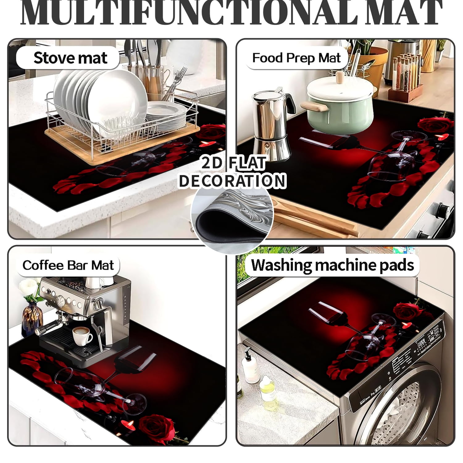 Stove Top Cover for Electric Stove 28×20 Inch Heat Resistant Glass Cooktop Cover Protector Red Wine Rose Design