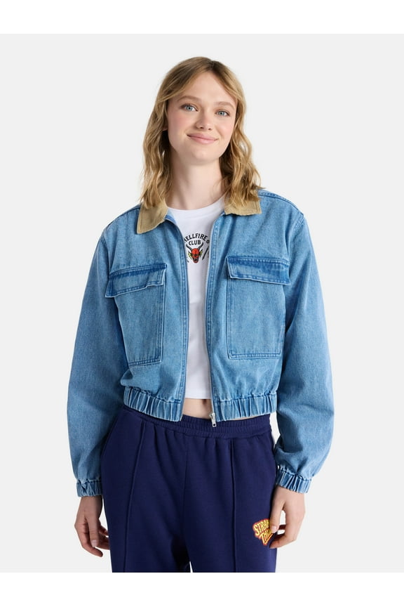 Netflix Stranger Things Cotton Denim Jacket from No Boundaries, Womens and Womens Plus