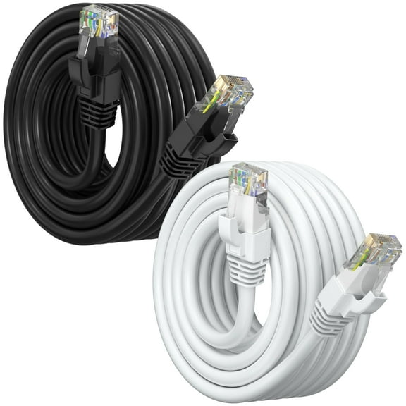 Maximm Cat6 Ethernet Cable 2-Pack 40 ft – CCA LAN Network Patch Cords, RJ45, Black & White