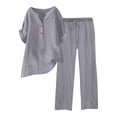 thumbnail image 6 of Womens Casual 2 Piece Sets V Neck Short Sleeve Button Top Elastic Waist Pants Matching Lounge Set 2026 Trendy Summer Outfits, 6 of 6