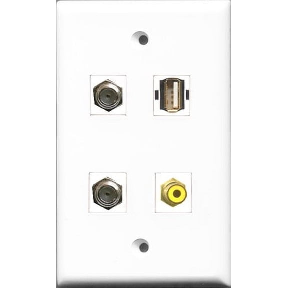 RiteAV 1 Port RCA Yellow 2 Port Coax Cable TV- F-Type and 1 Port USB A-A Wall Plate
