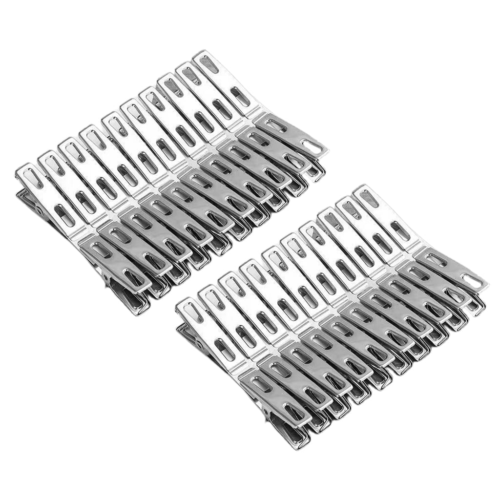 QUSENLON 40Pcs Stainless Steel Clothes Clips Metal Laundry Pegs Strong Spring Towel Sock