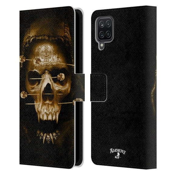 Head Case Designs Officially Licensed Alchemy Gothic Skull Death Fetish Leather Book Wallet Case Cover Compatible with Samsung Galaxy A12 (2020)