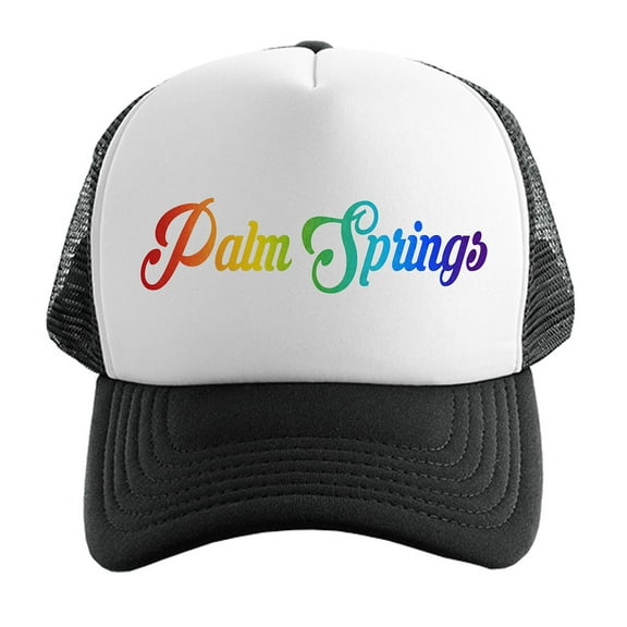 Men's Rainbow Palm Springs Hat PLY KT T153 Black/White Trucker Hat One Size