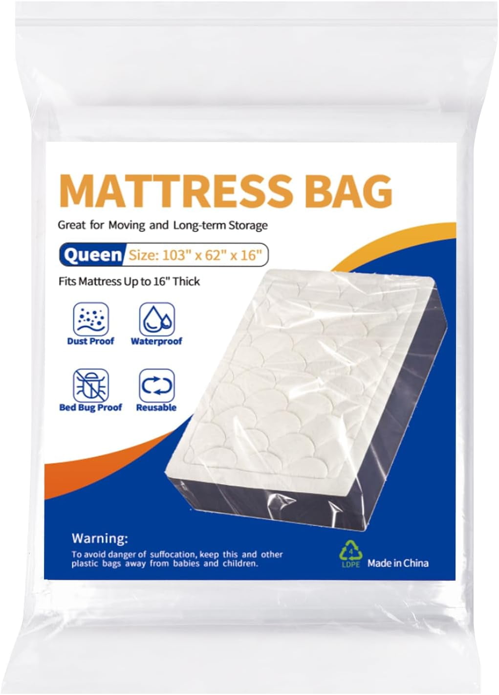 Queen Size Plastic Mattress Cover 2 PK – 2 Mil Durable Bed Bag for Moving  and Storage - Walmart.com, image size:1021x1421