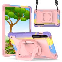Dteck Kids Friendly Case for Samsung Galaxy Tab S8 X700 X706 (2022)/Tab S7 T870 T875 (2020) 11-inch ,Shockproof Rubber Hybrid PC Hard Case with Shoulder Strap Handle Kickstand Cover,Rosegold/Colorful