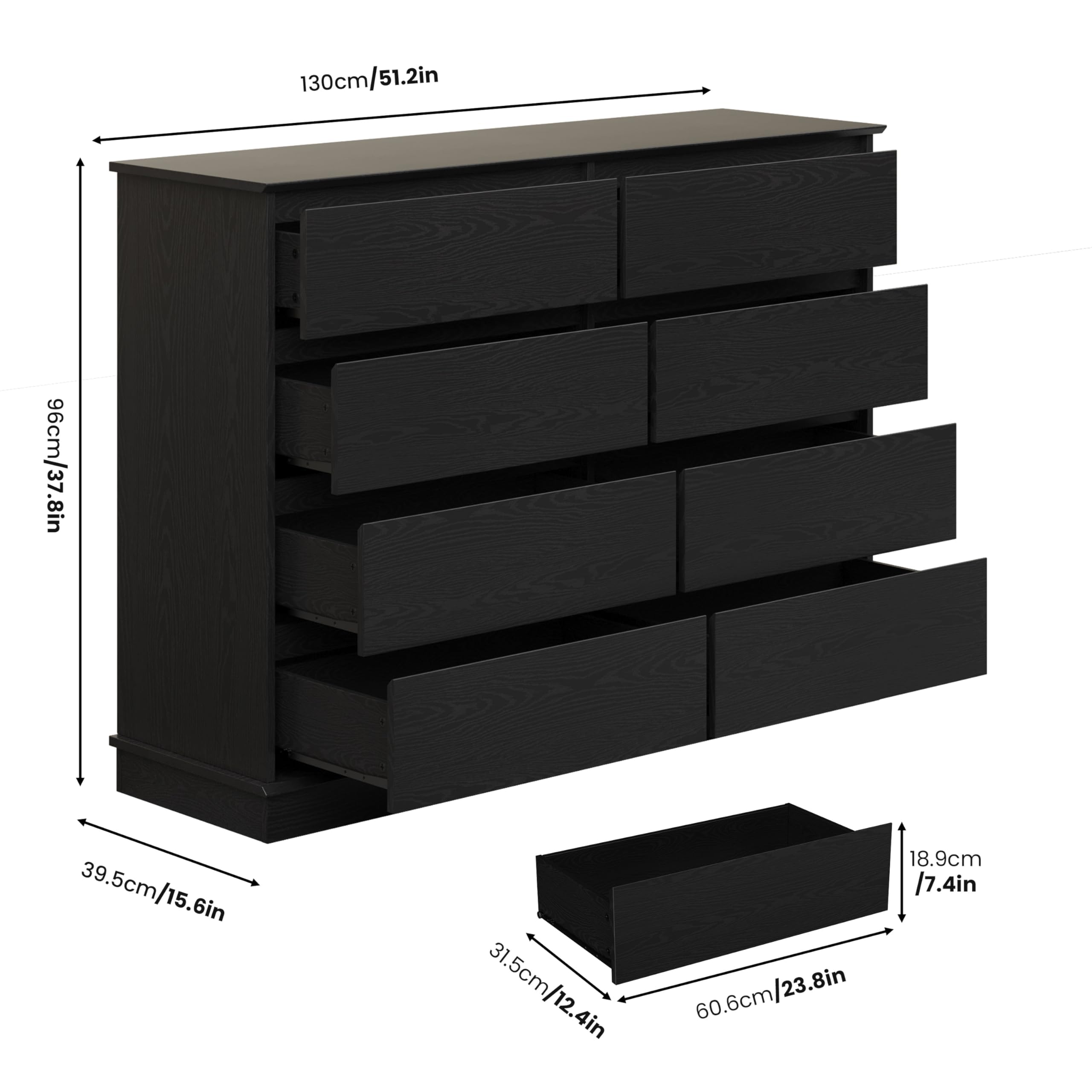 8-Drawer Dresser for Bedroom, Modern Wooden Chest of Drawers, Wide Wooden Chest of Drawers with Wide Top for Closet, for Living Room, Entryway, Home Office