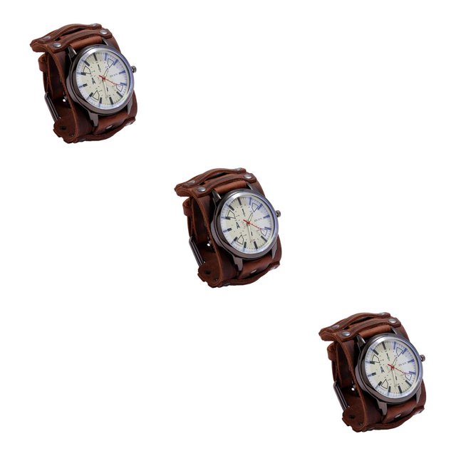 Jumpingount Retro Punk Pointer Watch Leather Wide Belt Gift Adjustable Strap Type1