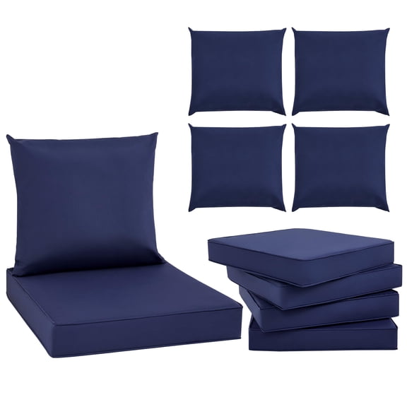 Garvee Outdoor Patio Sofa Cushions Set of 4, Deep Seat 24x24 inch Water-Resistant Fade-Resistant with Removable Covers & Non-Slip Bottom for Garden Furniture – Beige or Blue
