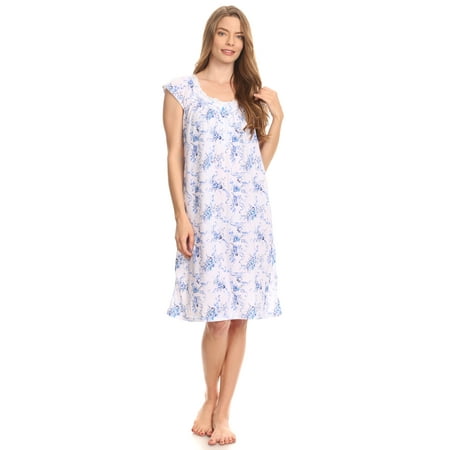 

Lati Fashion Women Nightgowns Short Sleeve Female Nightgowns & Sleepshirts Blue XL