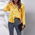 thumbnail image 7 of Hfyihgf Women's Button Down V Neck Shirts Satin Silky Long Sleeve Office Work Blouse Elegant Business Plain Tunic Tops(Yellow,XL), 7 of 7