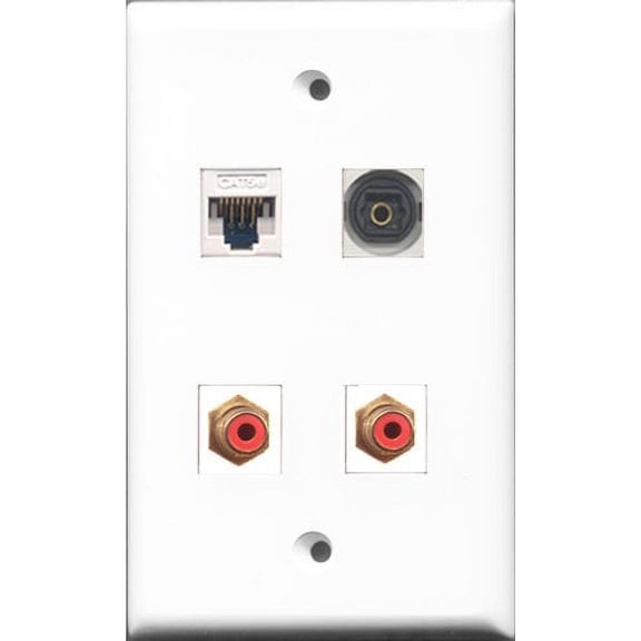 RiteAV - 2 Port RCA Red and 1 Port Toslink and 1 Port Cat5e Ethernet White Wall Plate