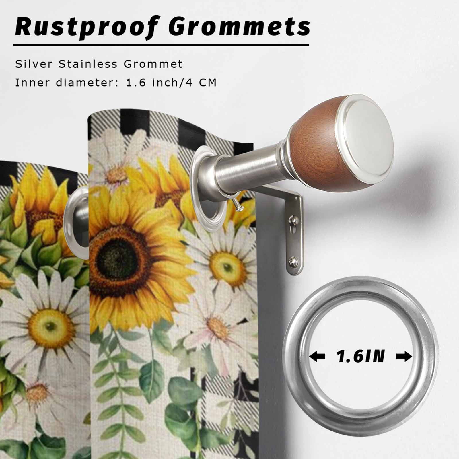 2 Panels Outdoor Curtains for Patio Waterproof 54"x84" Sunflower Gnomes Weatherproof Privacy Outsides Curtains, Spring Farmhouse Vintage Daisy Floral Leaf Grommet Thermal Drapes for Cabana Porch