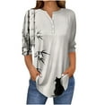 thumbnail image 2 of Floral Print Shirts Tops for Womens Henley Neck Tee Button Down Tunic Blouses 3/4 Sleeve Tunic Blouses Relaxed Fit Sweatshirt Spring Clothes 2025 Pullover Fall Winter Outfits, 2 of 5