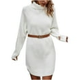 thumbnail image 5 of Oksale Womens Mini Knit Dresses Trendy Curved Hem Mini Dress Turtleneck Fall Dresses Soft Long Sleeve Sweater Dress Slouchy 2025 Fall Dresses White S, 5 of 6