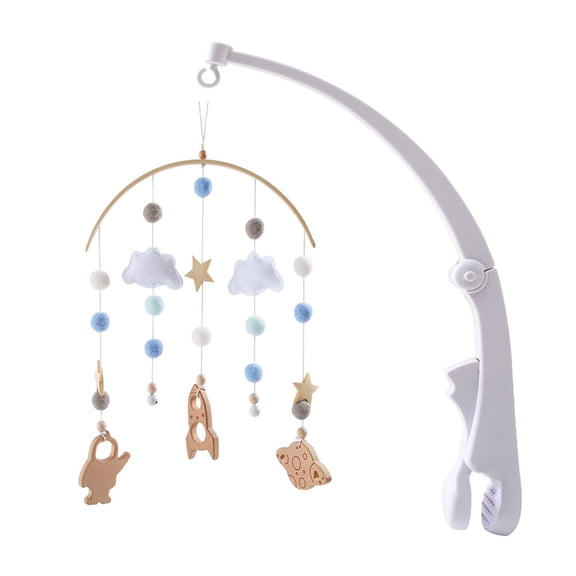 Baby Bed Bell Crib Rattle, Wooden Hanging Star & Planet Mobile, Soothing Rotating Wind Bell for Nursery & Newborns