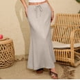 thumbnail image 2 of Yucgh Women's Solid Color Fishtail Split Skirt with Elastic Waist & Side Pockets, Swing Maxi Skirt, Casual Linen Blend Beach Skirt for Summer,Khaki,2XL, 2 of 7