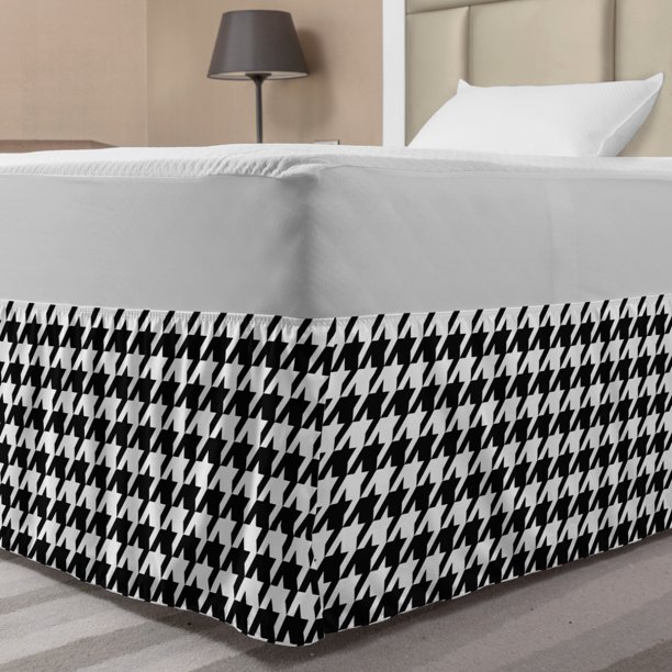 Modern Bed Skirt, Illustration of Bizarre Shapes Houndstooth Inspired
