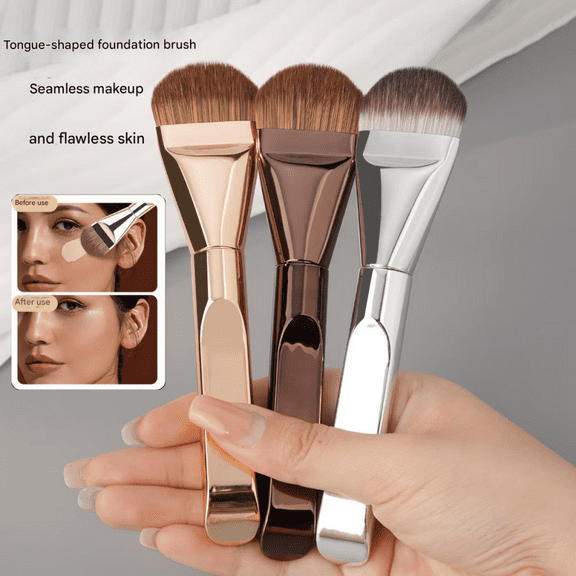 Gold Ultra Thin Flat Foundation Brush for Liquid Cream Makeup Blending