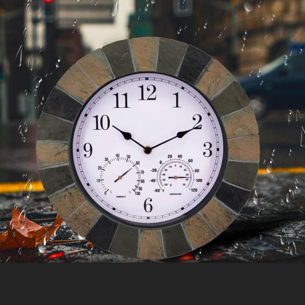 Wall Clock with Temperature and Humidity Waterpoof Silent Clock for Kitchen Home