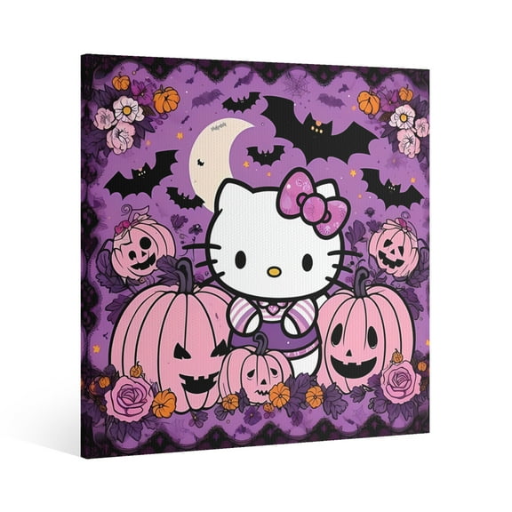 Hello Kitty Thanksgiving halloween Canvas Wall Art Cartoon Wall Decor | HD Printed & Wooden framed wall art | Modern Wall Decor for Gift | Kids Room Decor | Made in USA 8x8 Inch