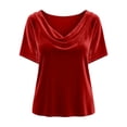 thumbnail image 5 of DDAPJ pyju Velvet Blouse for Women Short Sleeve Cowl Neck Tops Summer Casual Loose Fit Soft T Shirt Solid Color Elegant Work Shirts Red L, 5 of 5