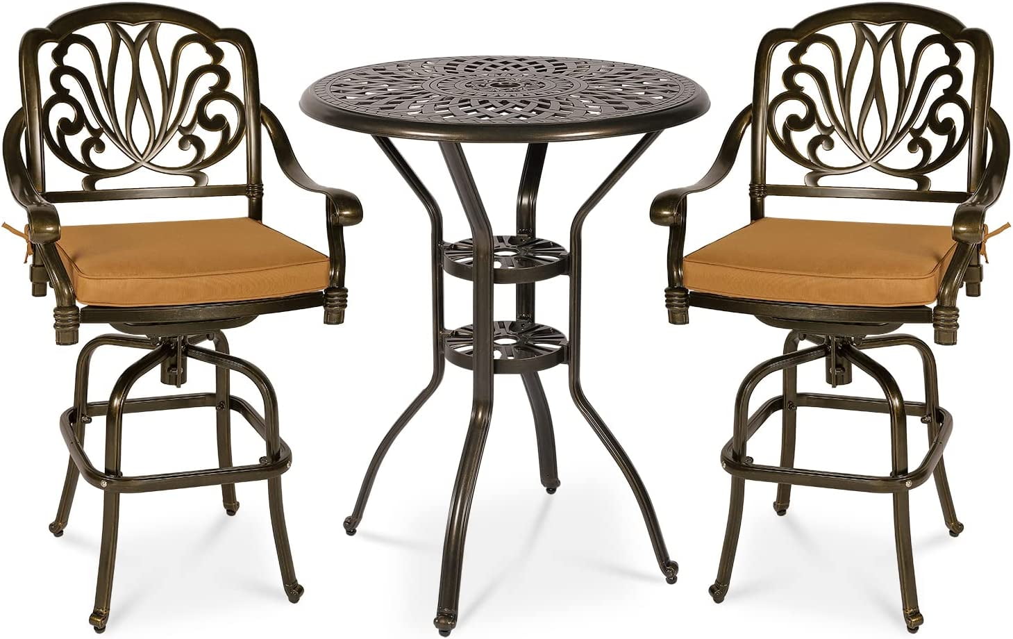 MEETWARM 3Piece Patio Swivel Bar Set, AllWeather Cast Aluminum