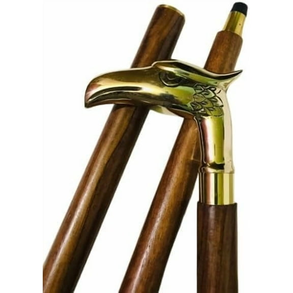NAUTICALMARTUS BY Solid Brass Eagle Walking Stick Rare Eagle Head Handle Wooden Cane Walking Stick for Men and Women Gift