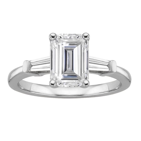 Arista 1.33 ct Emerald Swarovski Diamonds Three Stone Engagement Ring in Sterling Silver