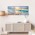 thumbnail image 2 of 3-Piece Blue Beach Canvas Wall Art Set, Sunset Ocean Waves Seascape Prints, Framed & Ready to Hang Decor for Living Room Bedroom Bathroom, 2 of 5