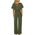 thumbnail image 4 of SDNall Jumpsuits for Women Dressy Solid Color Short Sleeved Jumpsuit Crew Round Neck Jumpsuit with Belt Long Wide Leg Pantsuits Fall Winter Womens Jumpsuits Dressy (Army Green,Sizes：S-XXL), 4 of 9
