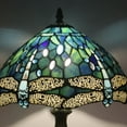 thumbnail image 4 of levang Tiffany Style Table Lamp Sea Blue Stained Glass Dragonfly Style Shade Antique Base, 4 of 10