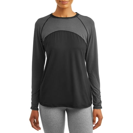 Avia Womens Active Performance Two Tone Long Sleeve Striped T-Shirt