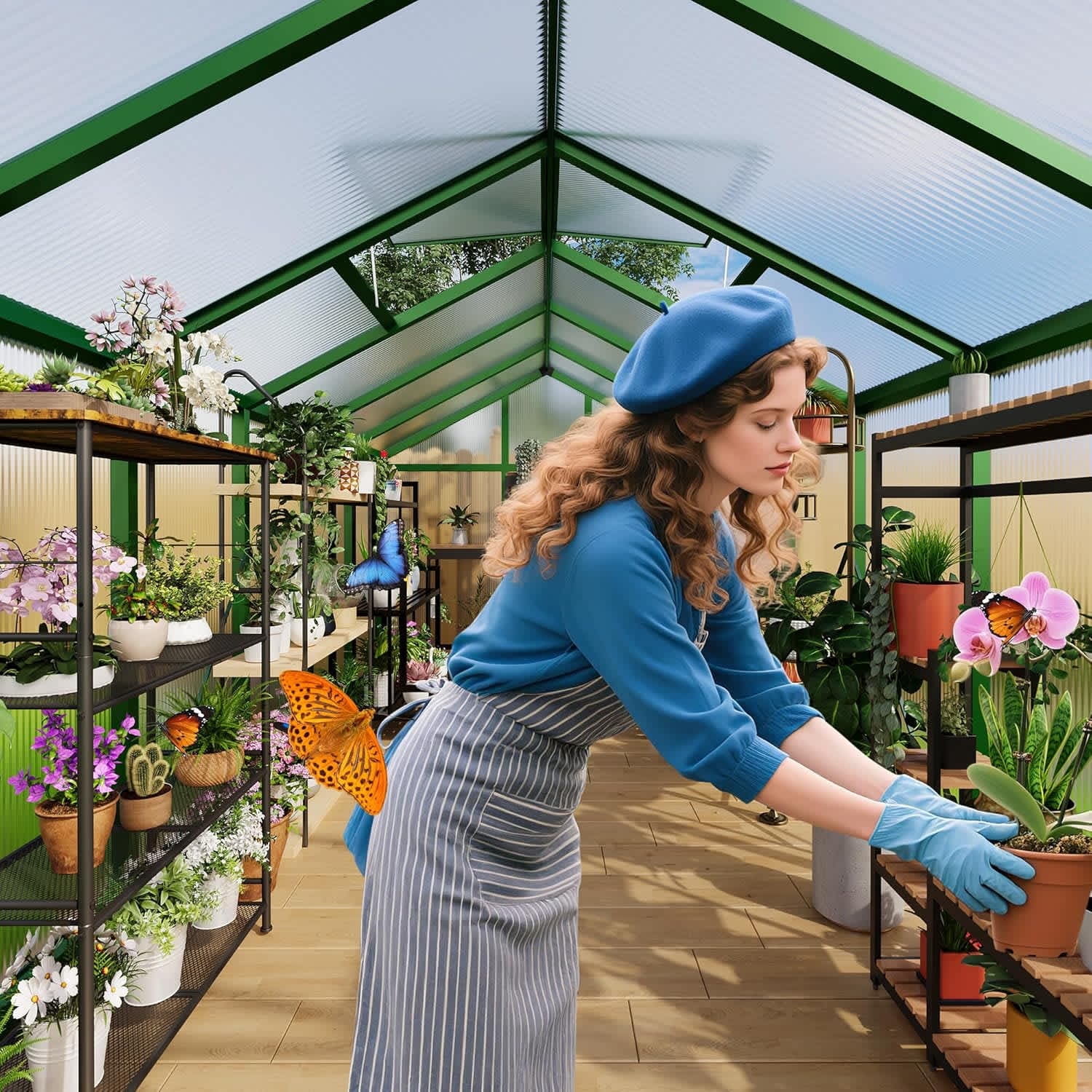 EastVita 6 x 6ft Walk-in Greenhouse Heavy-Duty Aluminum Frame Polycarbonate Panels Easy Assembly Roof Vent Ground Anchors Sliding Lockable Door for Backyard Green