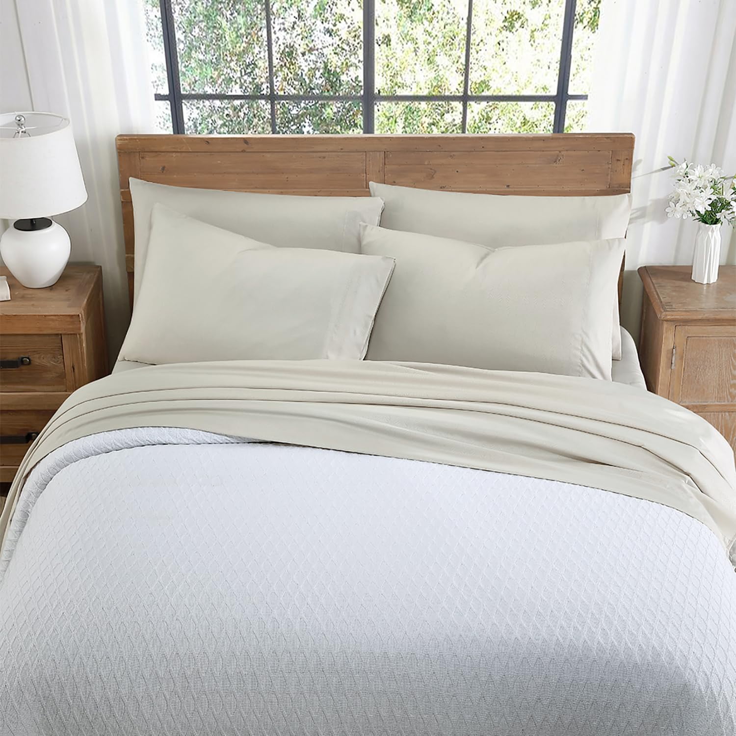 Tahari Home Sheets Soft Bedding Set with Matching Pillowcases Dorm Room Essentials Wrinkle Resistant Room Decor Vines Birch Beige Queen