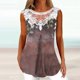 thumbnail image 1 of ICHUANYI Clearance Women Fashion Summer Sexy Fold Printed Regular Lace Sleeveless V Neck Button Top(Coffee, S) ICHUANYI WER2023080904897, 1 of 5