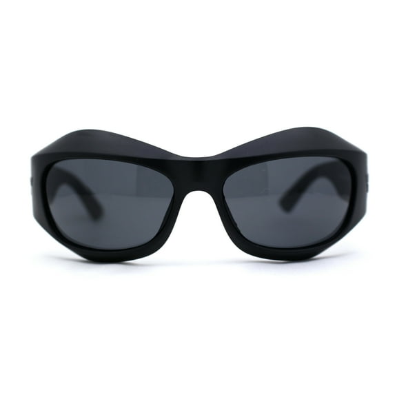 Runway Trend Exaggerated 90s Plastic Wrap Sport Plastic Sunglasses All Black