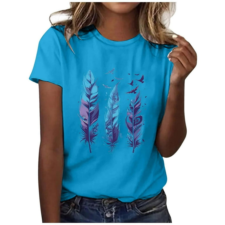 Tops for Women Trendy Summer Printed round neck top with short sleeves for a casual look Short Sleeve Shirts for Women Loose Colorblocking Womens Short Sleeve Tops Versatile New Style Women Tops