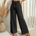 thumbnail image 2 of Annhoo Womens Casual Pants Drawstring Elastic Waist Wide Leg Trousers with Pockets Trendy Loose Business Comfy Bottoms, 2 of 7