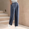thumbnail image 2 of Pxxlle Cotton Linen Pants Women Plus Size Wide Straight Leg Pant with Pockets Casual Elastic Waisted Summer Spring Trousers Navy XXL, 2 of 7