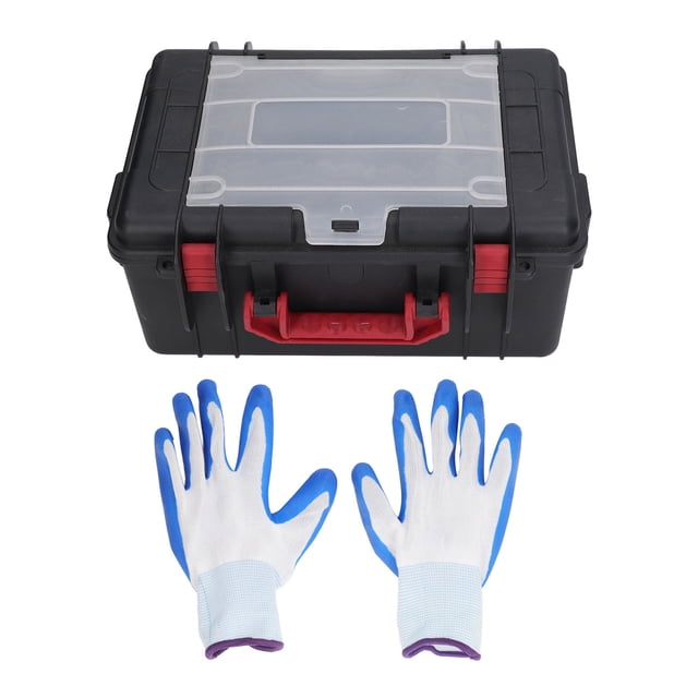 Caja de herramientas multifuncional negra, de plástico, portátil, para organizar piezas.