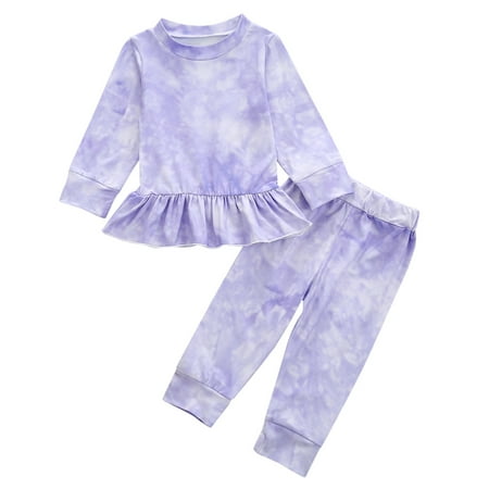 

Kids Toddler Baby Girls Autumn Winter Colorful Ruffle Cotton Long Sleeve Pants Set Clothes