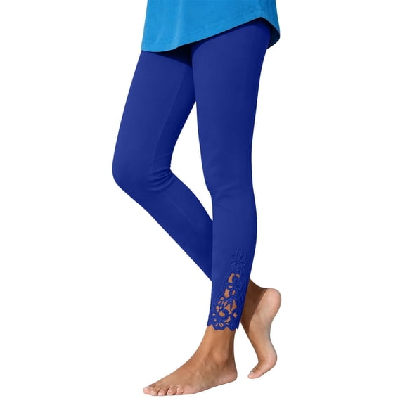 IUYRTFE Women's Lace Trim Stretch Leggings Full Length Slim Fit Casual Pants with Elastic Waistband