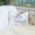 thumbnail image 3 of Throw Blankets Merry & Bright Christmas Throw Pillow – 14x20" White and Silver Embroidered Velvet Lumbar Cushion,Queen Size Blankets, 3 of 7