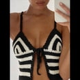 thumbnail image 4 of Tops de Crochet Bohemios para Mujer, con Tirantes Finos y Lazo Delantero, Estilo Y2K, Ajustados, de Punto, para Playa y Verano Negro L, 4 of 7